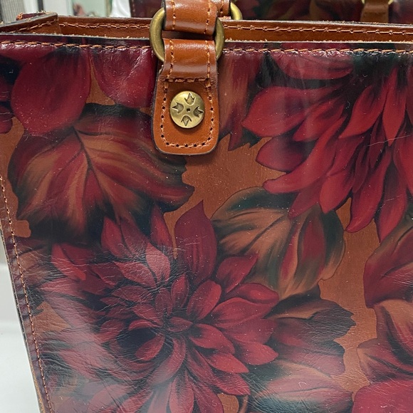 Patricia Nash, leather new without tags Floral Leather Tote Bag in Brown and Red - Picture 2 of 12